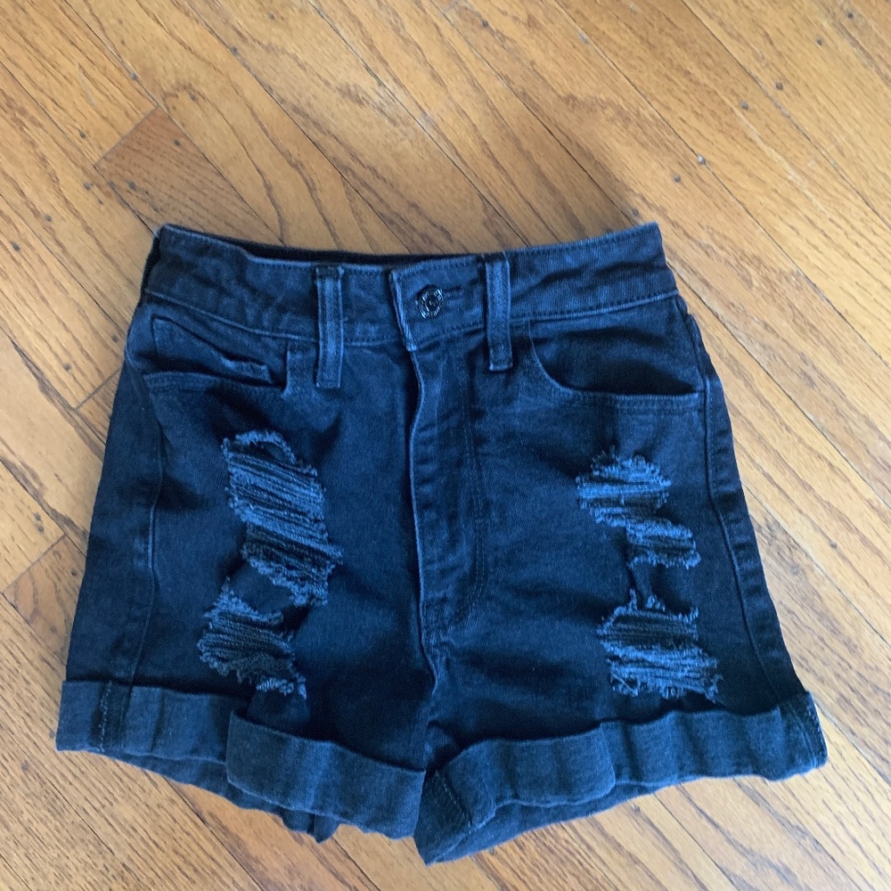 Hollister black cuffed jean shorts